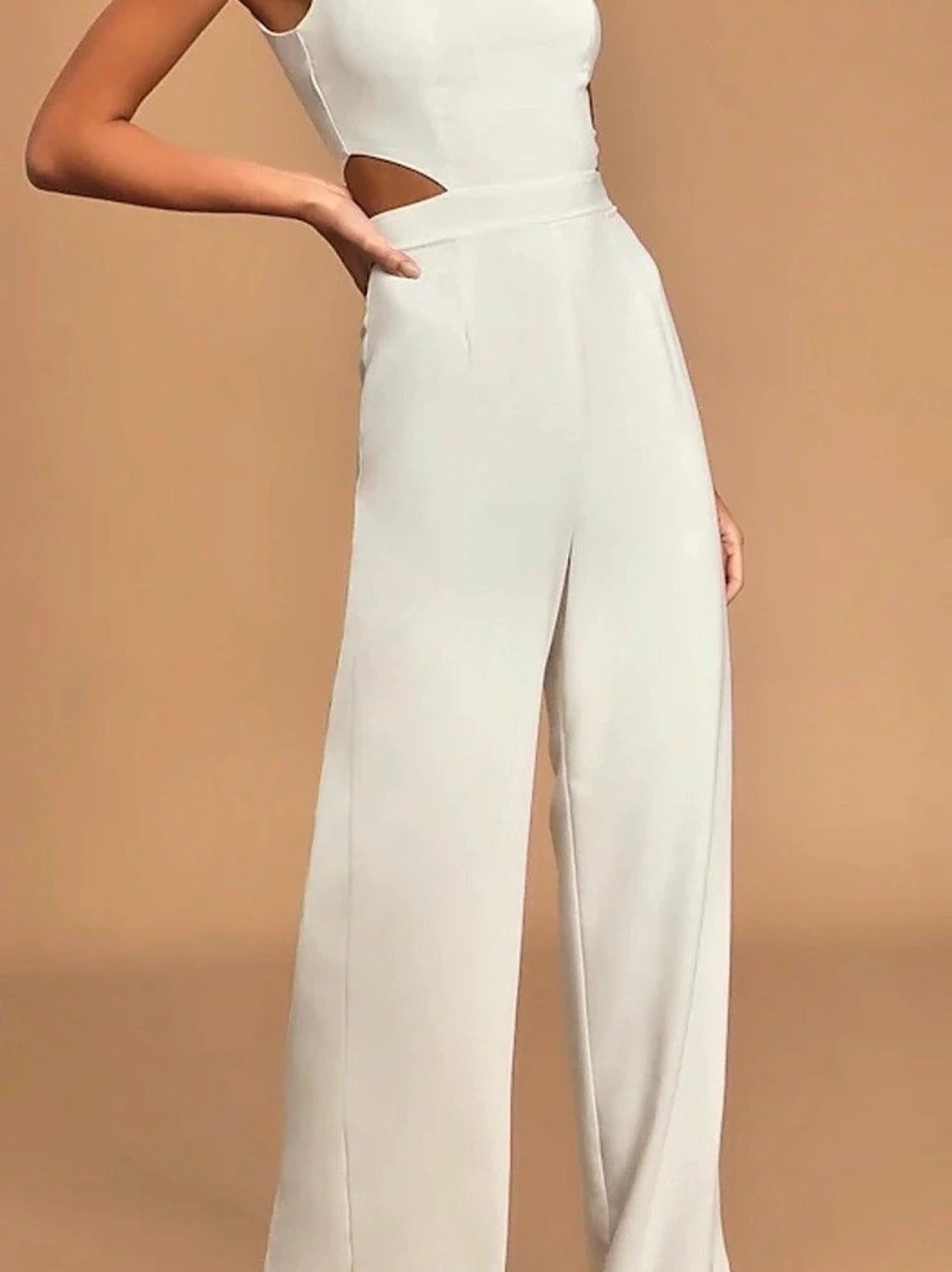 Lulus Moments to Remember White Sleeveless Wide-Leg Cutout Jumpsuit Cutout